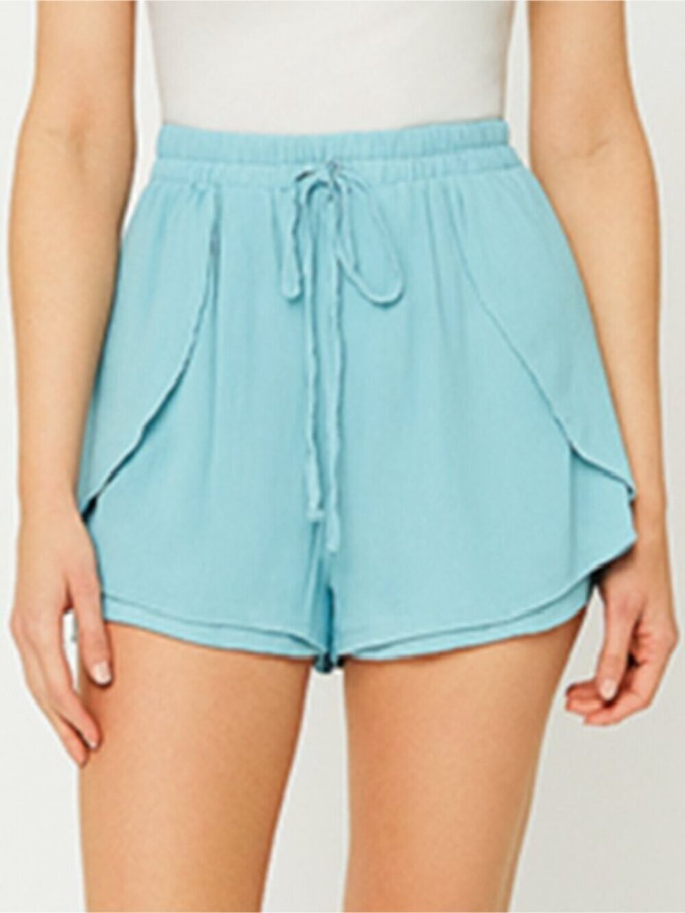 Blue Crepe Shorts Skirt Skort with Drawstring Waist